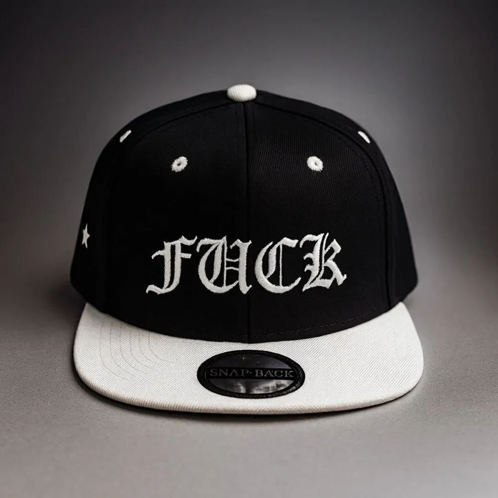 New Old English Text Snapback Hat Black And White Low Bill Blackstar Denim Brand